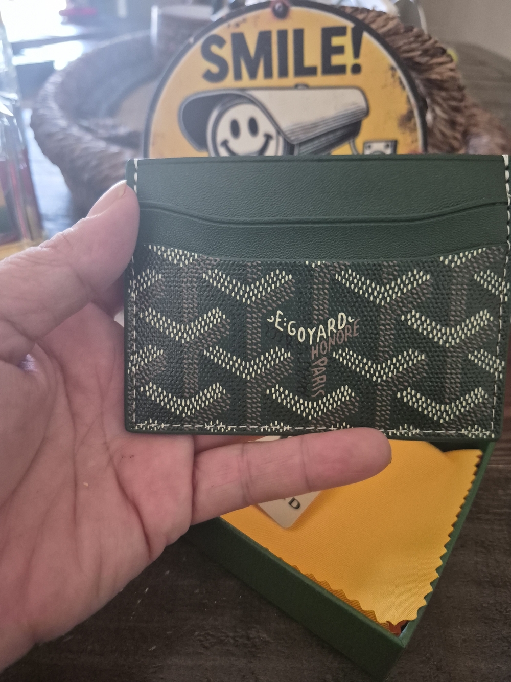 Goyard Green and Brown Card Holder with Signature Chevron Motif
